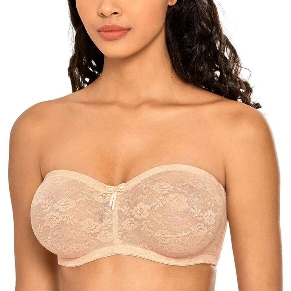 DOBREVA Women's No Padding Strapless Lace Bra - Picture 4 of 5